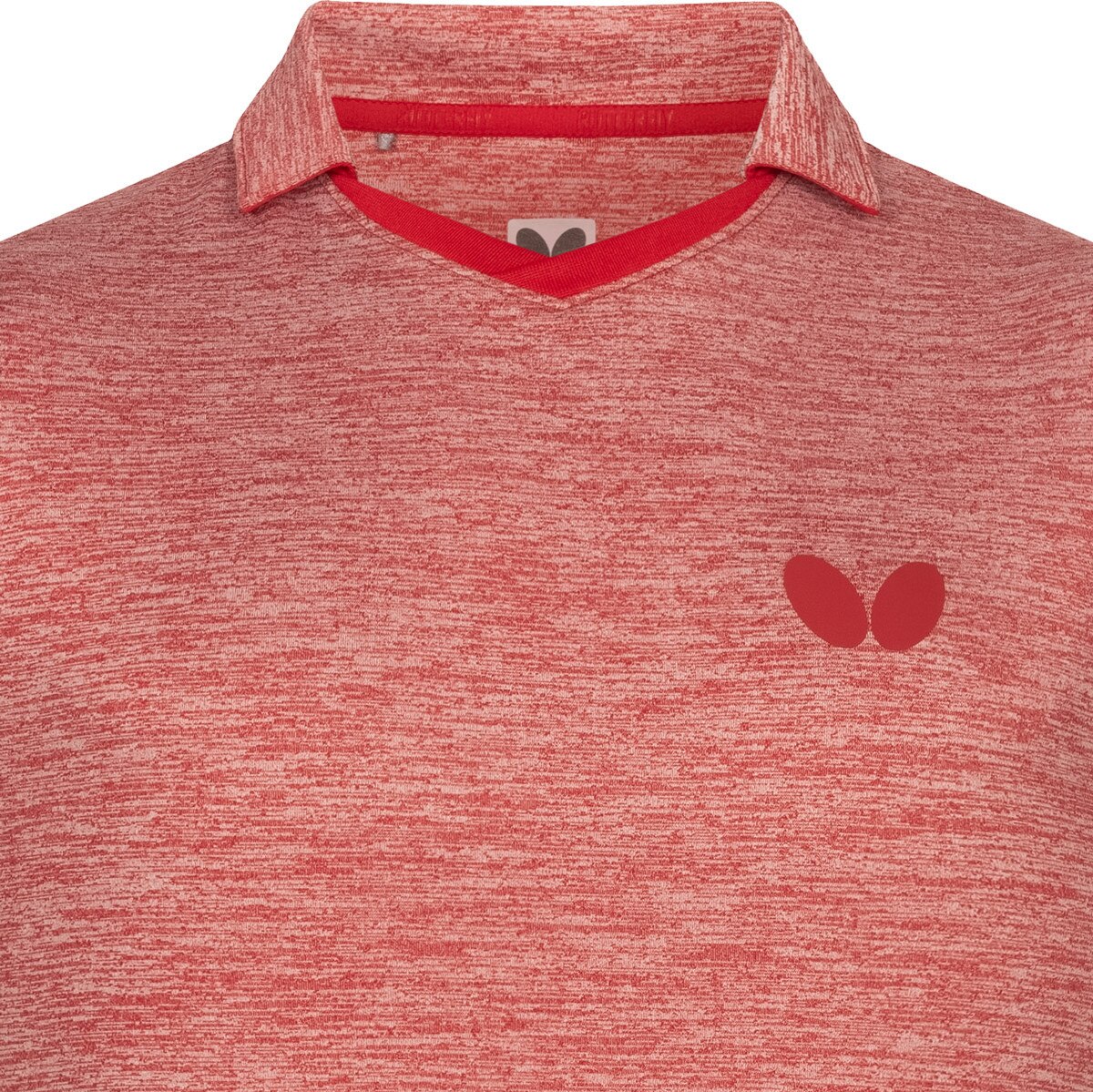 Butterfly Izumo Shirt: Close-up of back of Red shirt collar